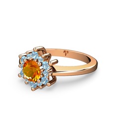Floral Çiçek Yüzük - Akuamarin ve sitrin 14 ayar rose altın yüzük #aqvkmn