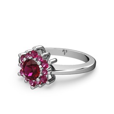 Floral Çiçek Yüzük - Rodolit garnet 14 ayar beyaz altın yüzük #arborq