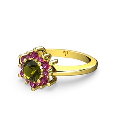 Floral Çiçek Yüzük - Rodolit garnet ve peridot 18 ayar altın yüzük #auzkth