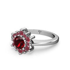 Floral Çiçek Yüzük - Kök yakut ve garnet 18 ayar beyaz altın yüzük #ay0qc4