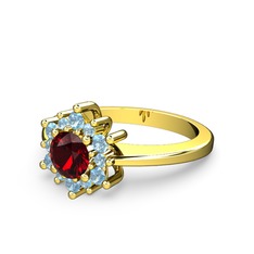 Floral Çiçek Yüzük - Akuamarin ve garnet 8 ayar altın yüzük #bi2s5a