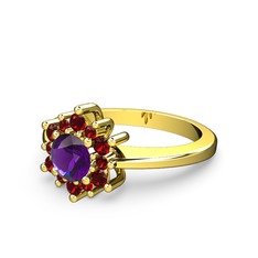 Floral Çiçek Yüzük - Garnet ve ametist 14 ayar altın yüzük #bqggxw