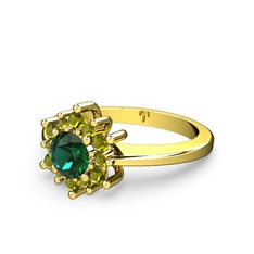 Floral Çiçek Yüzük - Peridot ve yeşil kuvars 14 ayar altın yüzük #c0ibf0