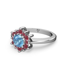 Floral Çiçek Yüzük - Kök yakut ve akuamarin 925 ayar gümüş yüzük #ce9yv9