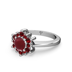 Garnet ve kök yakut 14 ayar beyaz altın yüzük