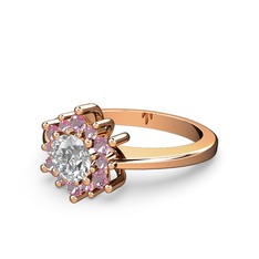 Pembe kuvars ve beyaz zirkon 14 ayar rose altın yüzük