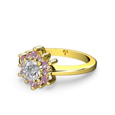 Floral Çiçek Yüzük - Pembe kuvars ve pırlanta 18 ayar altın yüzük (0.5 karat) #dbk2ly