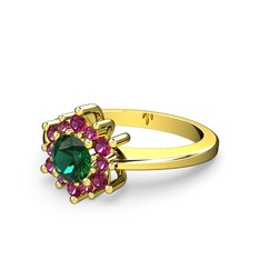 Floral Çiçek Yüzük - Rodolit garnet ve yeşil kuvars 18 ayar altın yüzük #dimpgc