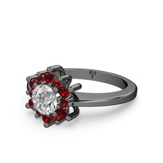 Floral Çiçek Yüzük - Garnet ve pırlanta 925 ayar siyah rodyum kaplama gümüş yüzük (0.5 karat) #dn2dy8