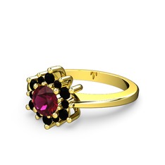 Siyah zirkon ve rodolit garnet 14 ayar altın yüzük