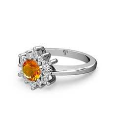 Floral Çiçek Yüzük - Beyaz zirkon ve sitrin 925 ayar gümüş yüzük #eas9xk