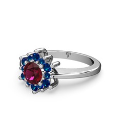 Lab safir ve rodolit garnet 18 ayar beyaz altın yüzük