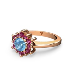 Floral Çiçek Yüzük - Rodolit garnet ve akuamarin 18 ayar rose altın yüzük #eqtssl