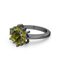 Floral Çiçek Yüzük - Peridot 925 ayar siyah rodyum kaplama gümüş yüzük #etj02m