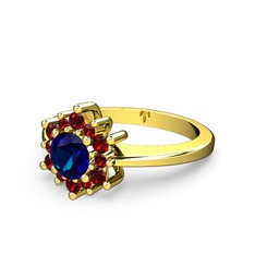 Garnet ve lab safir 18 ayar altın yüzük
