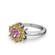 Sitrin ve pembe kuvars 14 ayar beyaz altın yüzük