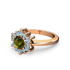 Floral Çiçek Yüzük - Akuamarin ve peridot 14 ayar rose altın yüzük #fh49jq