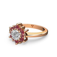 Floral Çiçek Yüzük - Kök yakut ve swarovski 925 ayar rose altın kaplama gümüş yüzük #g2j0pa