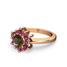 Rodolit garnet ve dumanlı kuvars 8 ayar rose altın yüzük