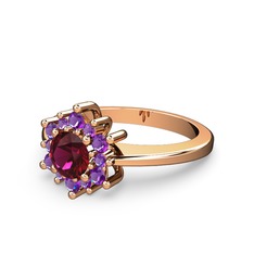 Ametist ve rodolit garnet 8 ayar rose altın yüzük