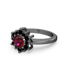 Floral Çiçek Yüzük - Siyah zirkon ve rodolit garnet 925 ayar siyah rodyum kaplama gümüş yüzük #gmgjsi