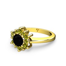 Floral Çiçek Yüzük - Peridot ve siyah zirkon 18 ayar altın yüzük #gvprnf