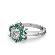 Floral Çiçek Yüzük - Yeşil kuvars ve swarovski 8 ayar beyaz altın yüzük #h6kewd