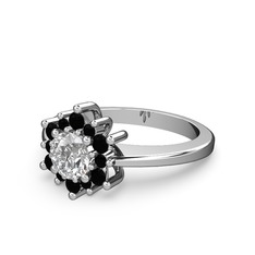 Floral Çiçek Yüzük - Siyah zirkon ve beyaz zirkon 18 ayar beyaz altın yüzük #huwkrw