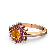 Rodolit garnet ve sitrin 14 ayar rose altın yüzük
