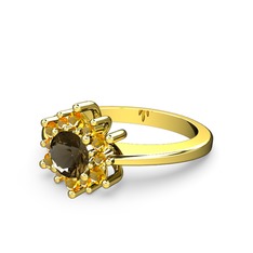 Sitrin ve dumanlı kuvars 8 ayar altın yüzük