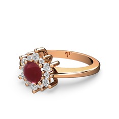 Floral Çiçek Yüzük - Pırlanta ve kök yakut 14 ayar rose altın yüzük (0.504 karat) #j89996