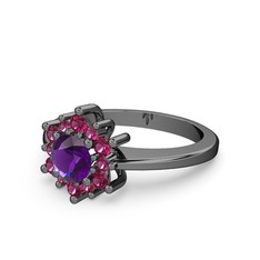 Rodolit garnet ve ametist 925 ayar siyah rodyum kaplama gümüş yüzük