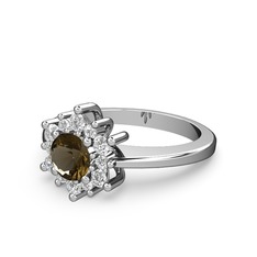 Swarovski ve dumanlı kuvars 8 ayar beyaz altın yüzük