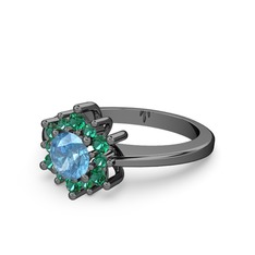 Floral Çiçek Yüzük - Yeşil kuvars ve akuamarin 925 ayar siyah rodyum kaplama gümüş yüzük #keon51