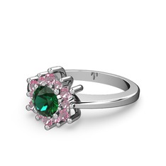 Floral Çiçek Yüzük - Pembe kuvars ve yeşil kuvars 18 ayar beyaz altın yüzük #kr2bg8