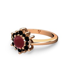 Floral Çiçek Yüzük - Siyah zirkon ve kök yakut 8 ayar rose altın yüzük #krd0rf
