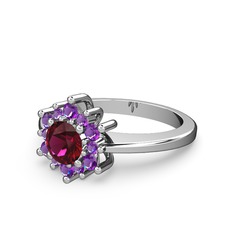 Floral Çiçek Yüzük - Ametist ve rodolit garnet 8 ayar beyaz altın yüzük #l8y5yz