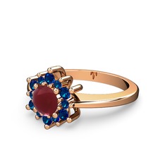 Floral Çiçek Yüzük - Lab safir ve kök yakut 8 ayar rose altın yüzük #lk03g2
