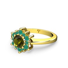 Floral Çiçek Yüzük - Kök zümrüt ve peridot 14 ayar altın yüzük #lqzd2y