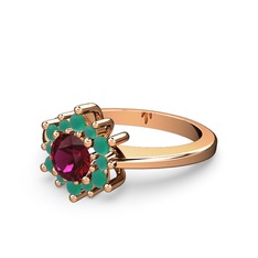 Floral Çiçek Yüzük - Kök zümrüt ve rodolit garnet 14 ayar rose altın yüzük #m24w6x