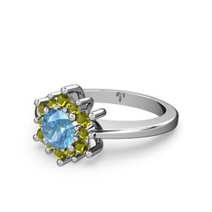 Floral Çiçek Yüzük - Peridot ve akuamarin 8 ayar beyaz altın yüzük #mbewmg