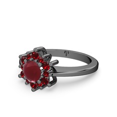 Floral Çiçek Yüzük - Garnet ve kök yakut 925 ayar siyah rodyum kaplama gümüş yüzük #mfkz8o