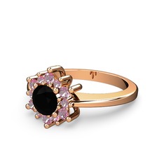 Floral Çiçek Yüzük - Pembe kuvars ve siyah zirkon 8 ayar rose altın yüzük #mfybjq