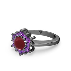 Floral Çiçek Yüzük - Ametist ve kök yakut 925 ayar siyah rodyum kaplama gümüş yüzük #mlbkvp