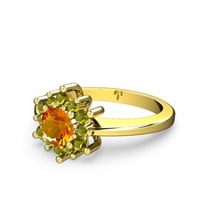 Floral Çiçek Yüzük - Peridot ve sitrin 8 ayar altın yüzük #n1u969