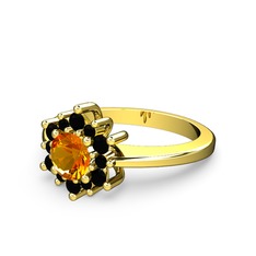 Floral Çiçek Yüzük - Siyah zirkon ve sitrin 18 ayar altın yüzük #nsuad1