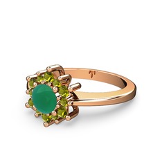 Peridot ve kök zümrüt 8 ayar rose altın yüzük