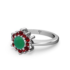 Floral Çiçek Yüzük - Garnet ve kök zümrüt 18 ayar beyaz altın yüzük #ohu3n5