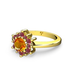 Floral Çiçek Yüzük - Kök yakut ve sitrin 925 ayar altın kaplama gümüş yüzük #onfhu2