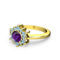 Floral Çiçek Yüzük - Akuamarin ve ametist 8 ayar altın yüzük #oy2cup
